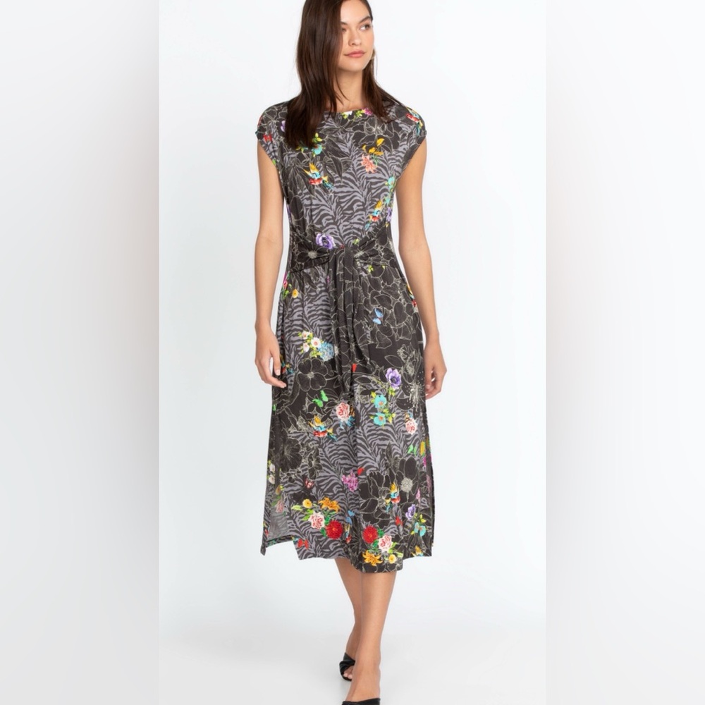 Johnny Was Multicolor Floral Zebra Print Midi Dress